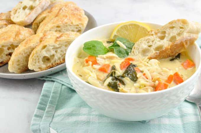 Lemon Chicken Orzo Chickpea Soup (Instant Pot cooked chicken)