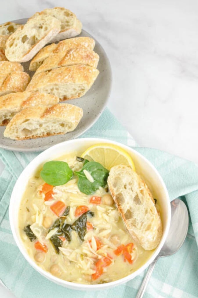 Lemon Chicken Orzo Chickpea Soup (Instant Pot cooked chicken)