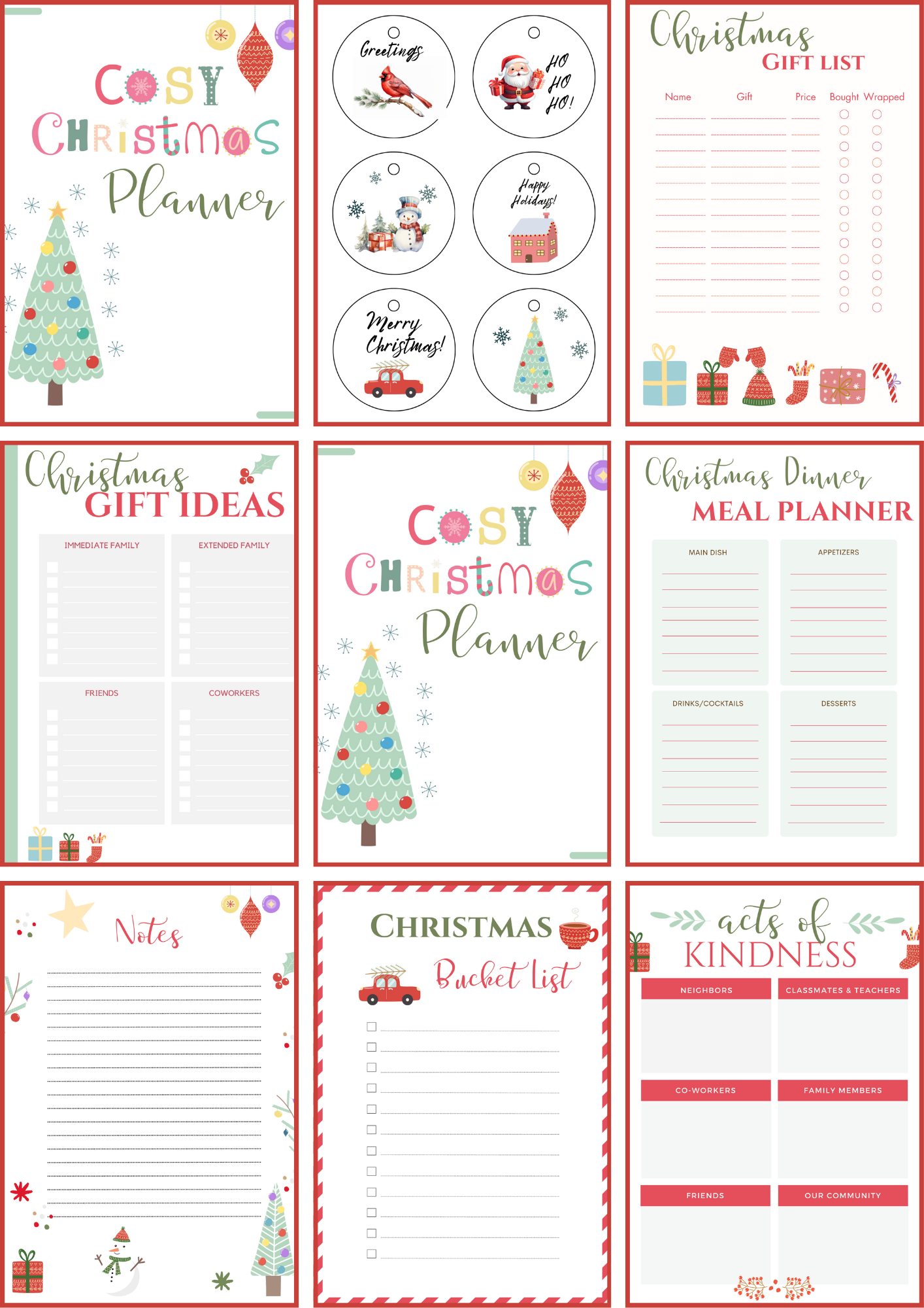 Cosy Christmas Planner collage image of 9 of the pages