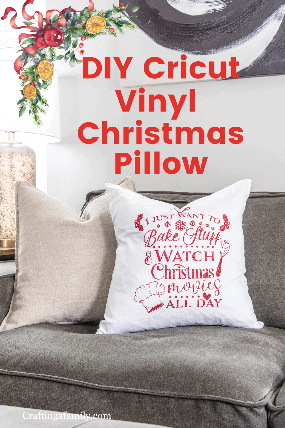 DIY Cricut Vinyl Christmas Pillow
