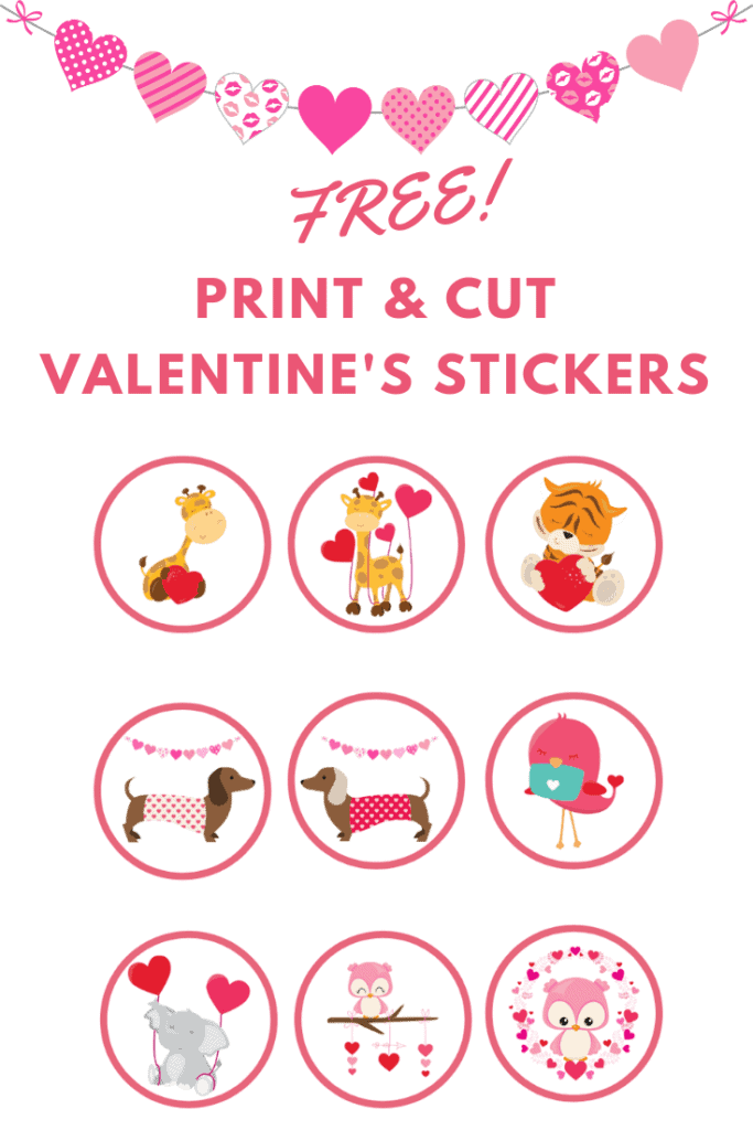 page with 9 valentine stickers with cute aminals.