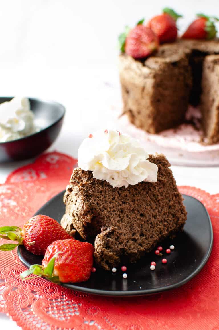 Easy Chocolate Mocha Angel Food Cake Valentine’s Day Dessert