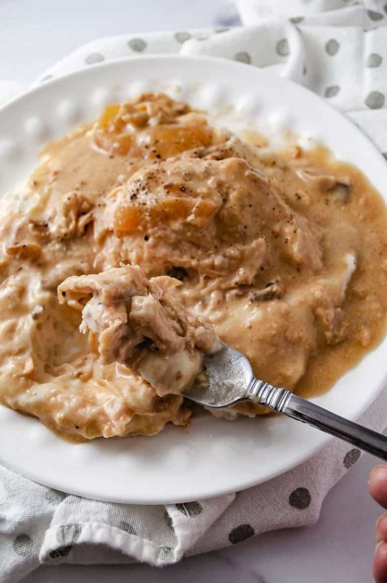 CrockPot Cream of Mushroom Soup Chicken over Mashed Potatoes