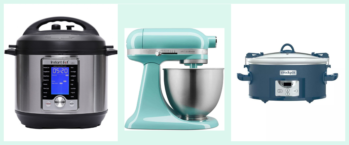 3 kitchen items a instant pot, a mixer a crockpot