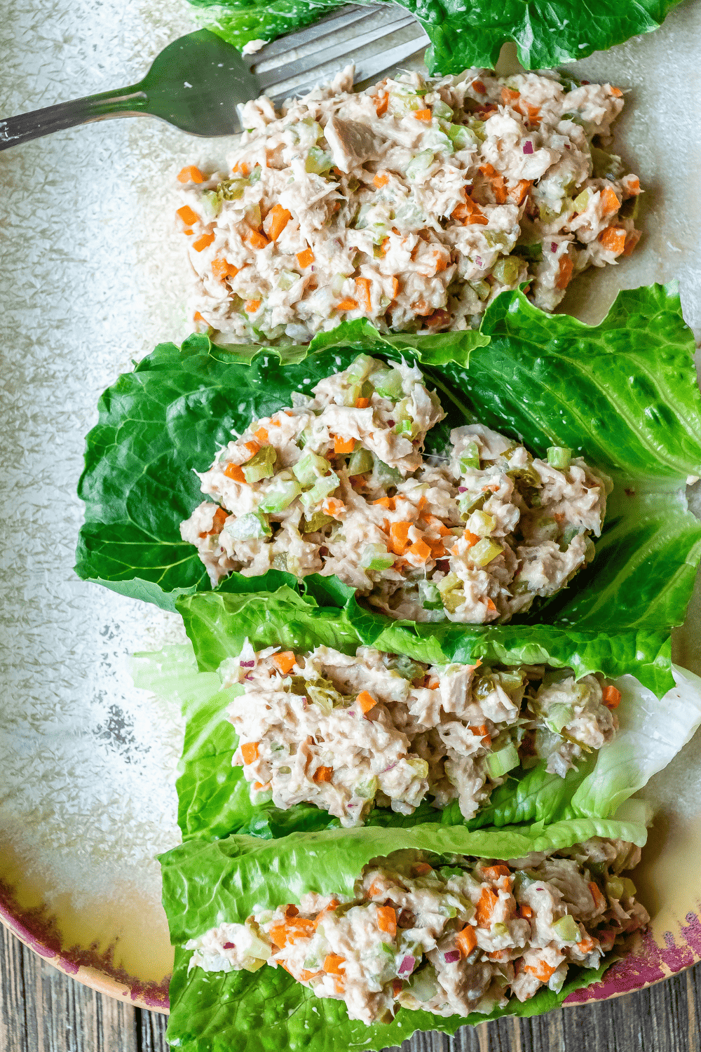 4 tuna salad in lettuce cups to down photo