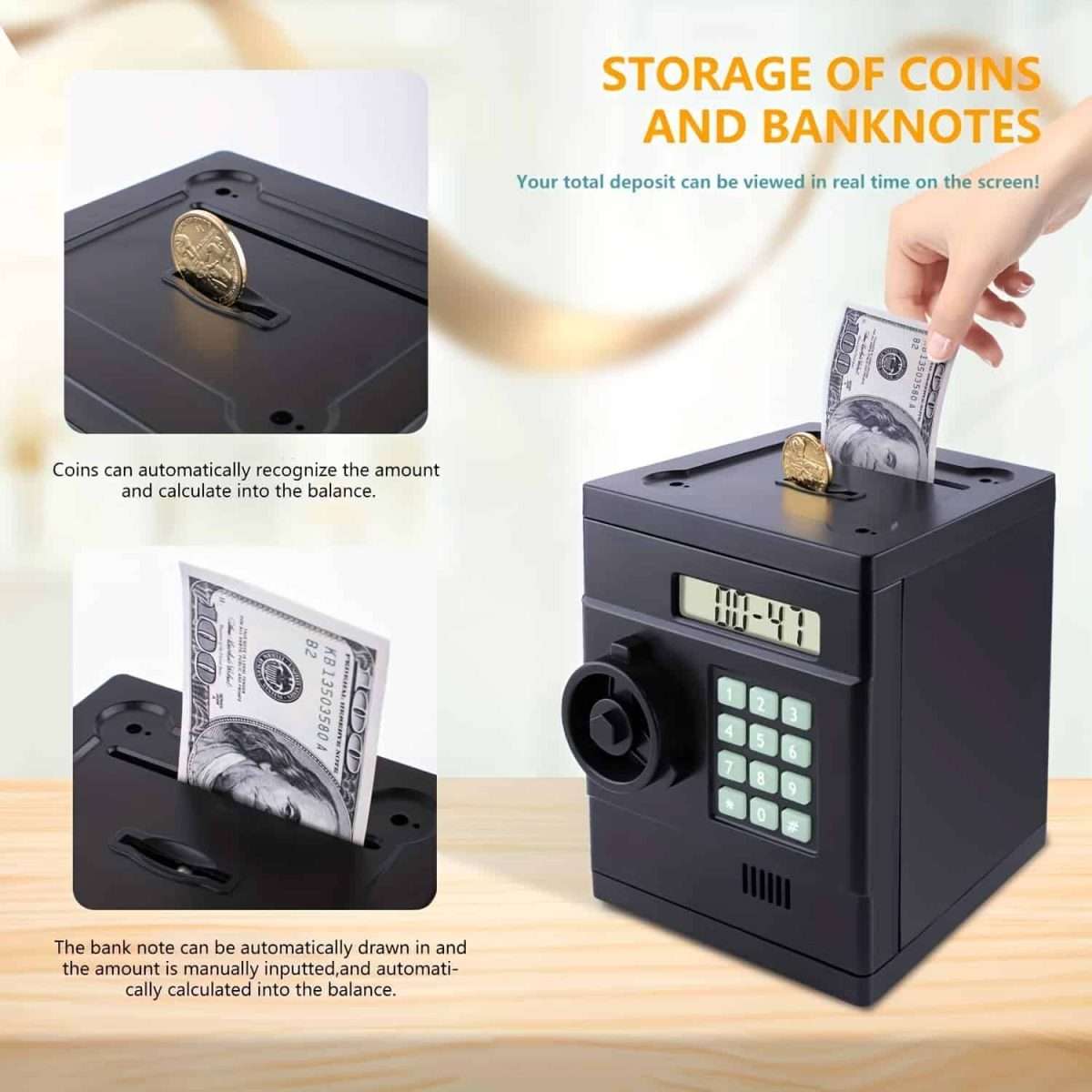 savings bank in the shape of a safe.