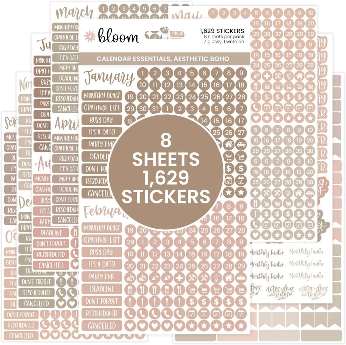 brown sheets of planner stickers neutrals