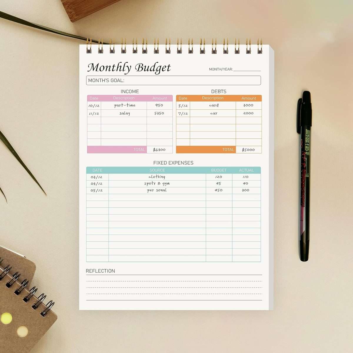 image of budget worksheets with a black pen.
