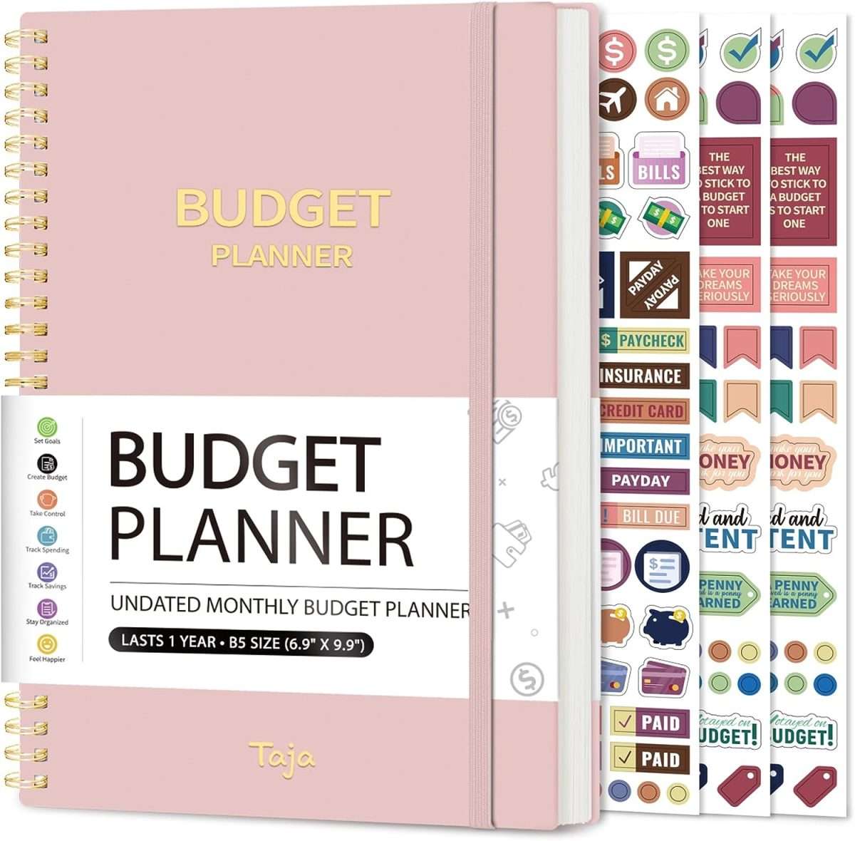 pale pink cover to a budget planner