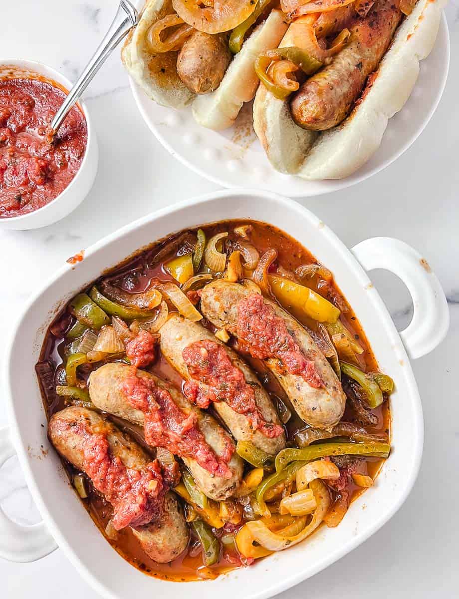 Easy CrockPot Italian Sausages Peppers Onions