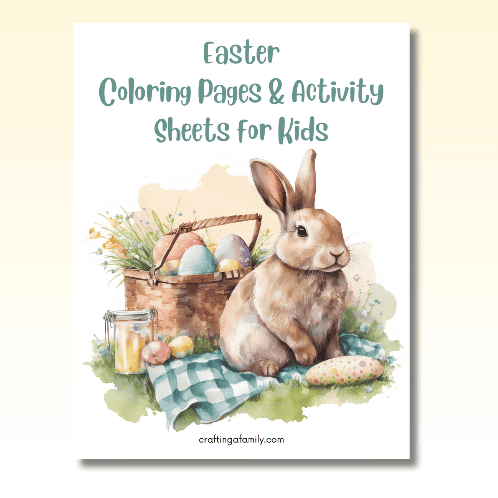 cover page of easter coloring sheets, bunny at at picnic.