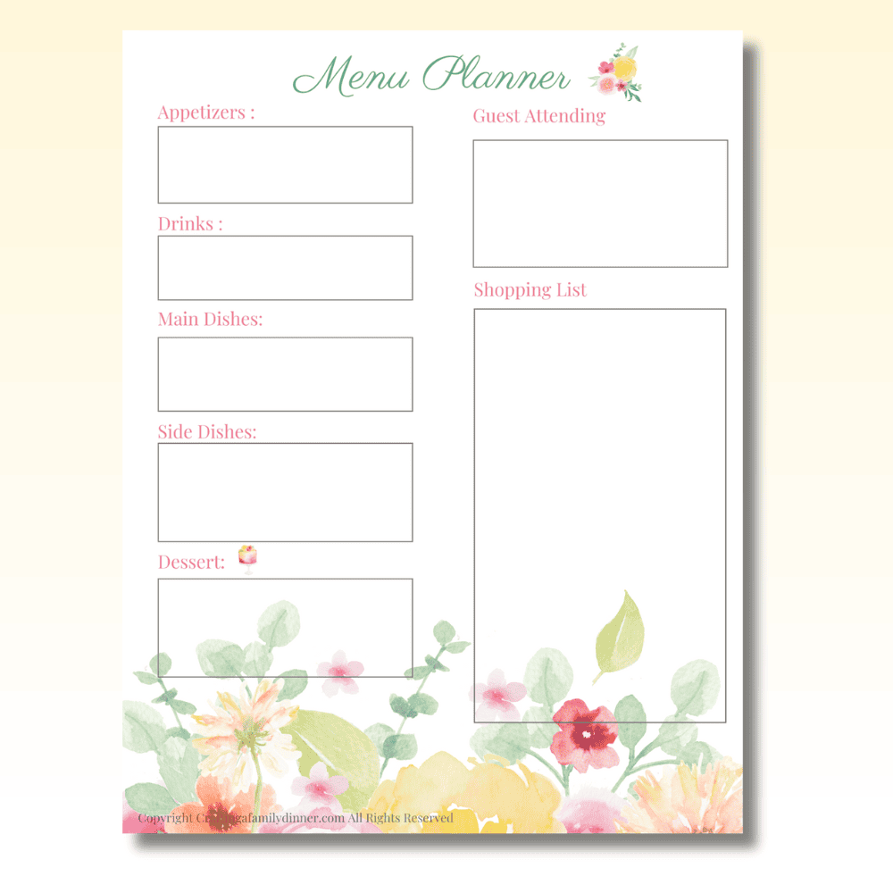 meal planning page of the spring flour planner