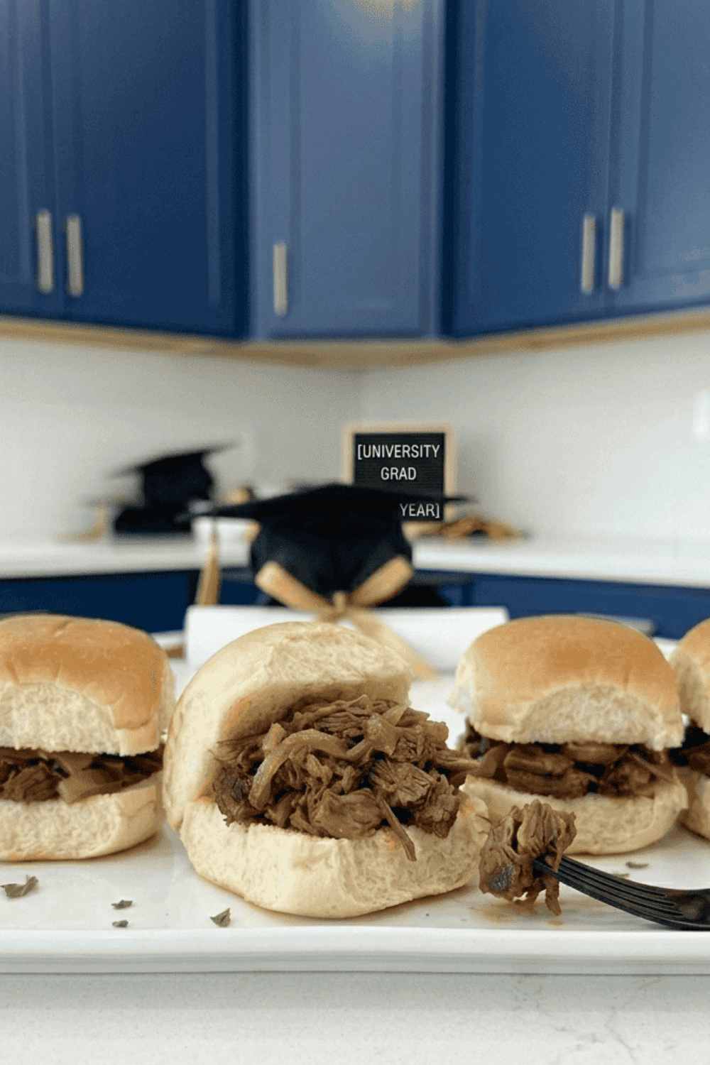 flank steak slider in a blue and white kitchen 